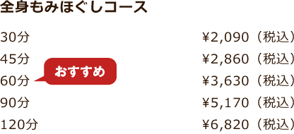 全身もみほぐしコース 30分